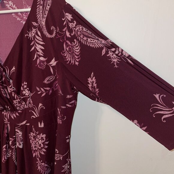 Chaps Womens Floral Print Long Sleeve V-Neck Dress Size 24W Burgundy & Pink - Picture 2 of 6